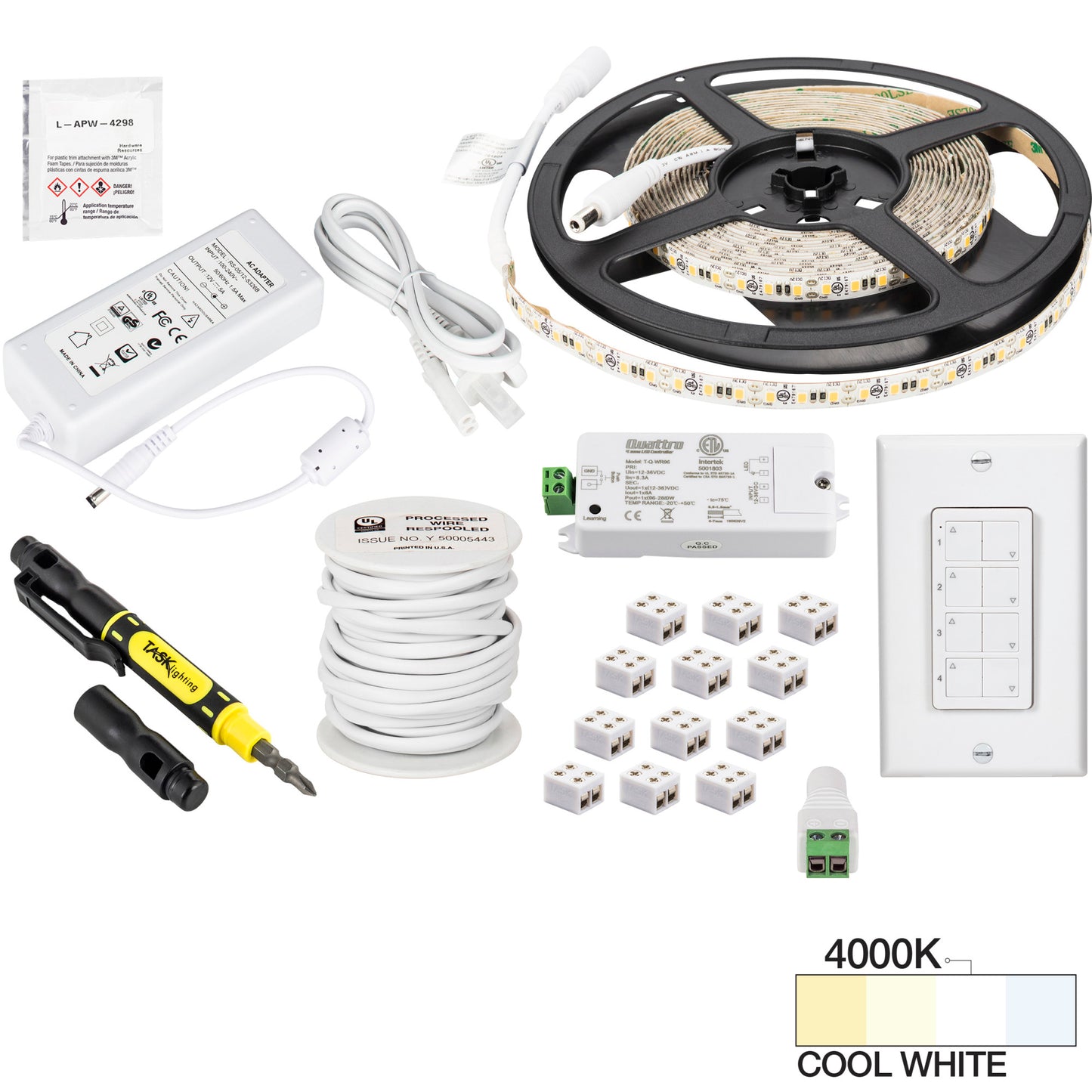 Task Lighting 16 Ft. 225 Lumens/Ft.. 12-volt Standard Output Quattro Wireless Controller Tape Light Kit, 1 Zone 1 Area, L-VK1Z1A-16