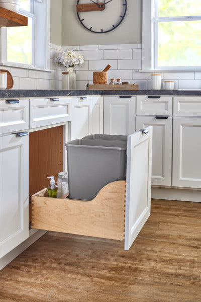 Rev-A-Shelf DBL 32 QT Wood Waste Container Blum Slides - 24" CAB 4WCSC-2432DM-2