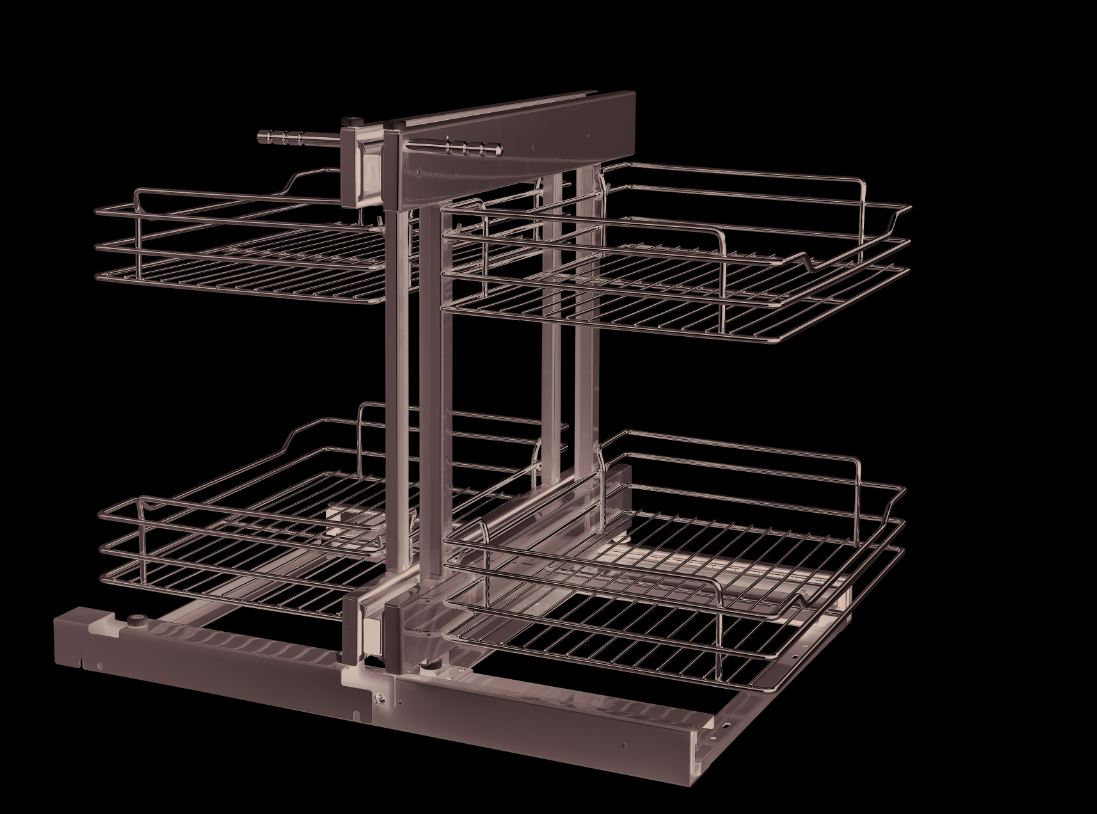 Rev-A-Shelf Corner Cabinet Pull-Out Chrome 2-Tier Basket Organizer