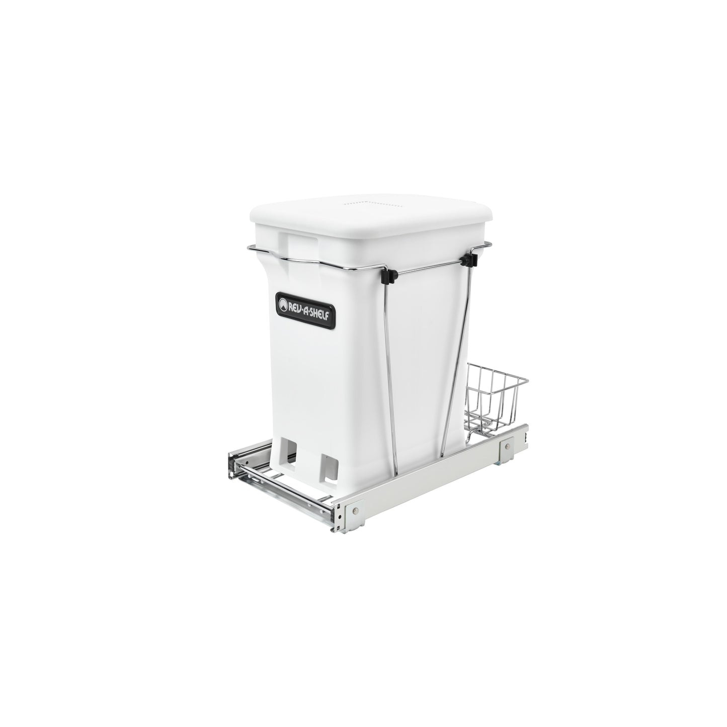 Rev-A-Shelf / RV-12KD-CKWH-S / Chrome Steel Pullout Compost Container w/ Rear Basket Storage