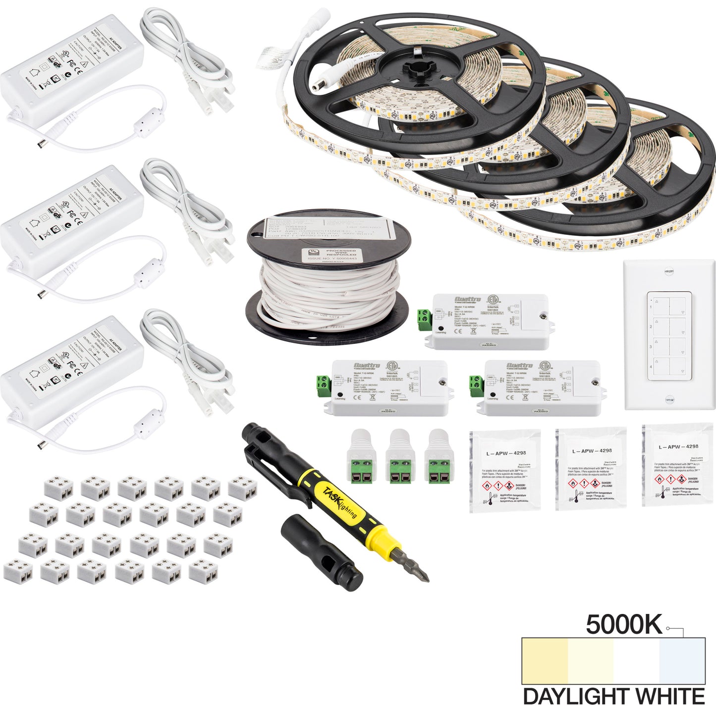 Task Lighting 49 Ft., 225 Lumens/Ft. 12-volt Standard Output Quattro Wireless Controller Tape Light Kit, 3 Zone 3 Area, Single-White, C L-VK3Z3A-49