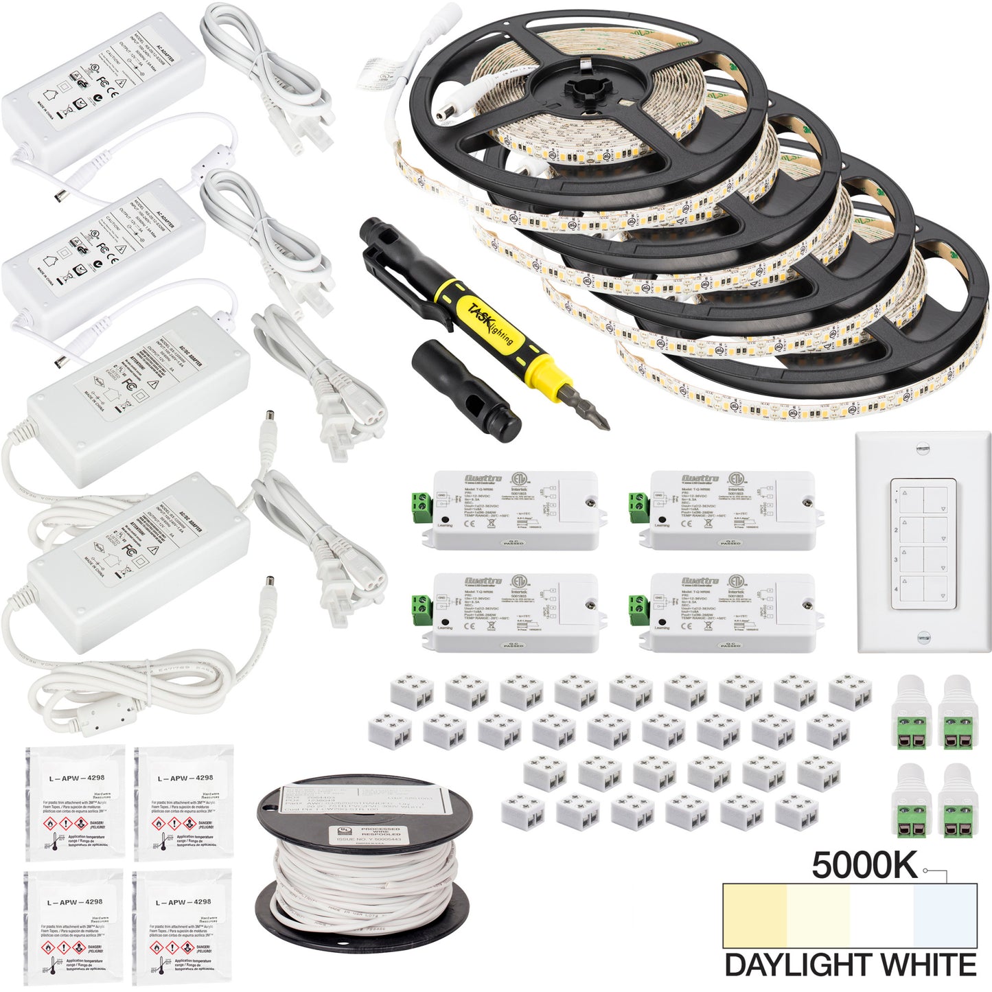 Task Lighting 65 Ft., 225 Lumens/Ft. 12-volt Standard Output Quattro Wireless Controller Tape Light Kit, 4 Zone 4 Area, Single-White, L-VK4Z4A-65