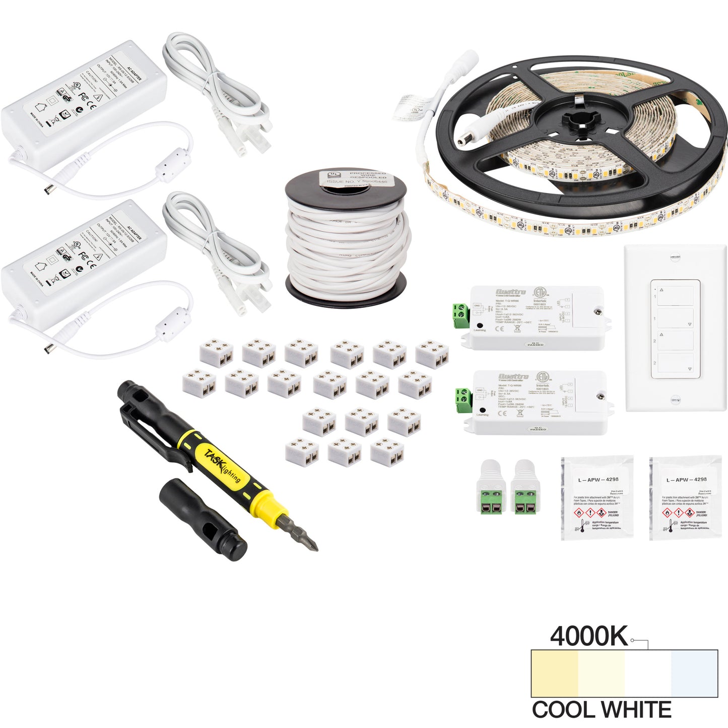 Task Lighting 16 Ft.. 225 Lumens/Ft. 12-volt Standard Output Duo Wireless Controller Tape Light Kit, 2 Zone 2 Area, Single-White, L-VK2Z2A-16