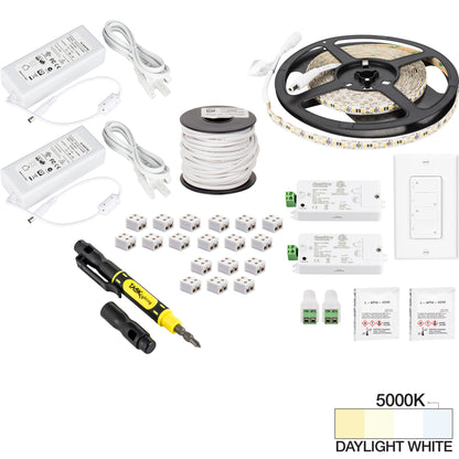 Task Lighting 16 Ft.. 225 Lumens/Ft. 12-volt Standard Output Duo Wireless Controller Tape Light Kit, 2 Zone 2 Area, Single-White, L-VK2Z2A-16