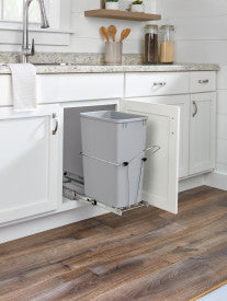 Rev-A-Shelf 32 QT Universal Waste Container With Ball Bearing Slides With Rear Basket RUKD-1432RB-1