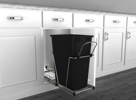 Rev-A-Shelf SGL 35 QT Black Waste Container Pull-Out W/FE Slides 15" Cab RV-12KD-18C S