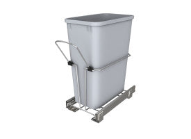 Rev-A-Shelf 32 QT Universal Waste Container With Ball Bearing Slides With Rear Basket RUKD-1432RB-1