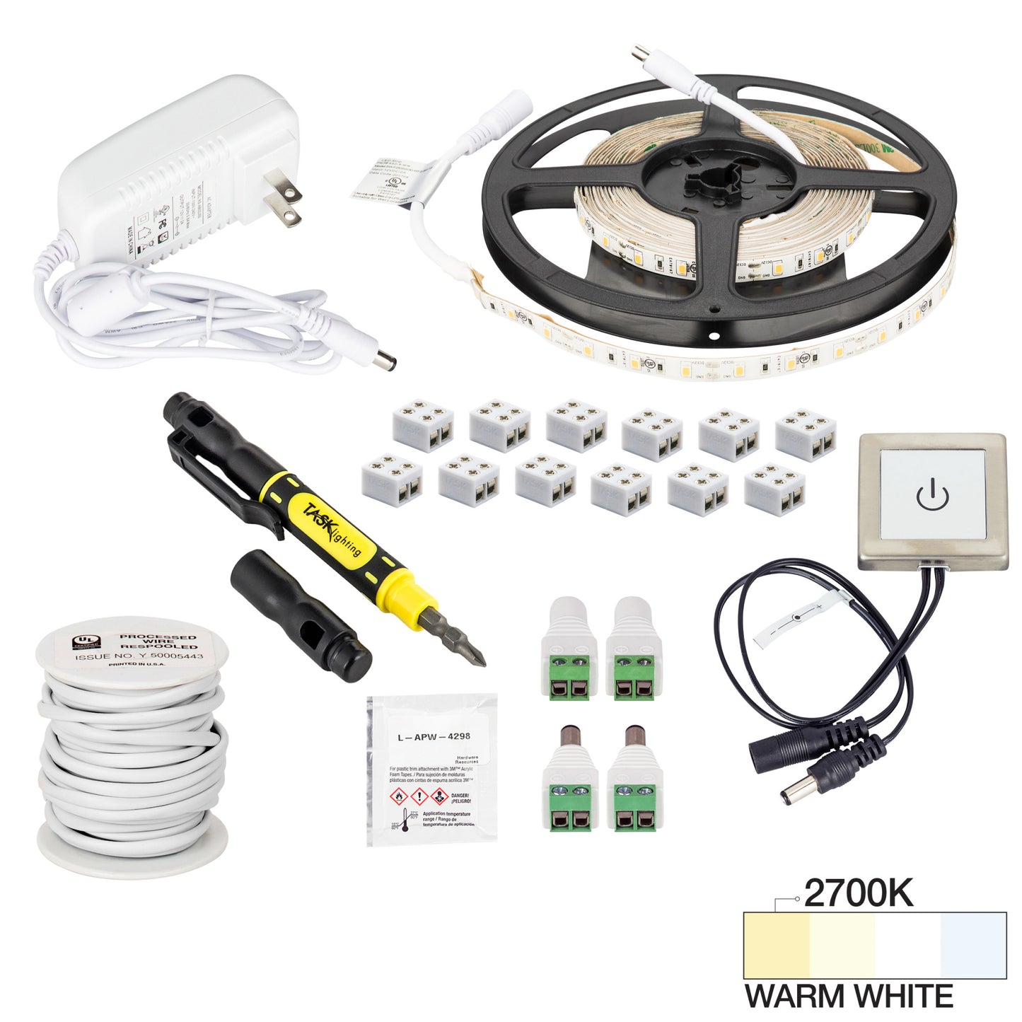 Task Lighting 16 Ft., 120 Lumens/Ft. 12-volt Accent Output Touch Dimmer Switch Tape Light Kit, Single-White, L-RTDK-16