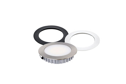 Tresco L-OPDM-12R50K-NBW-1 OptiPockit Dimmable, 12VDC Round, 3W, 5000K, NI/WH/BL Trims.