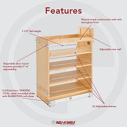 Rev-A-Shelf 11 in Base Cabinet Organizer Soft-Close 448-BCSC-11C