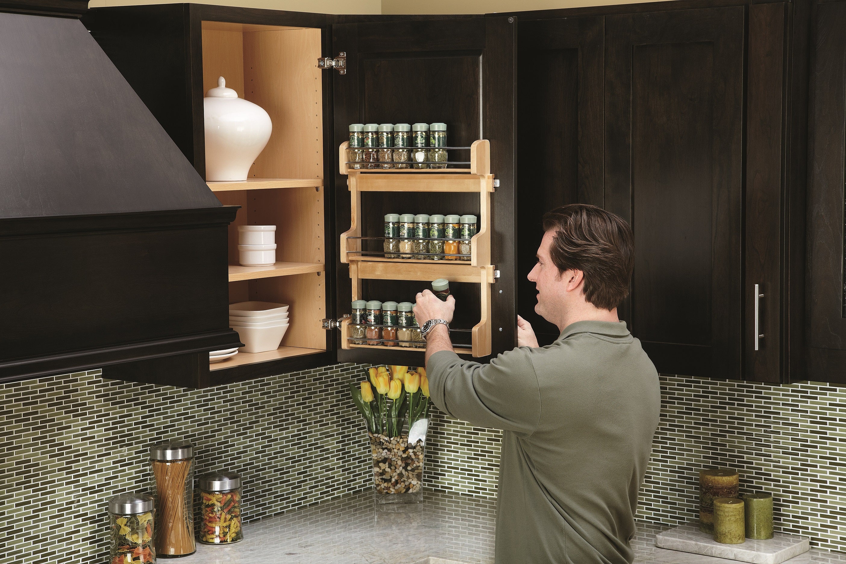Rev-A-Shelf 21 in Cabinet Door mount Wood 3-Shelf Spice Rack 4SR-21