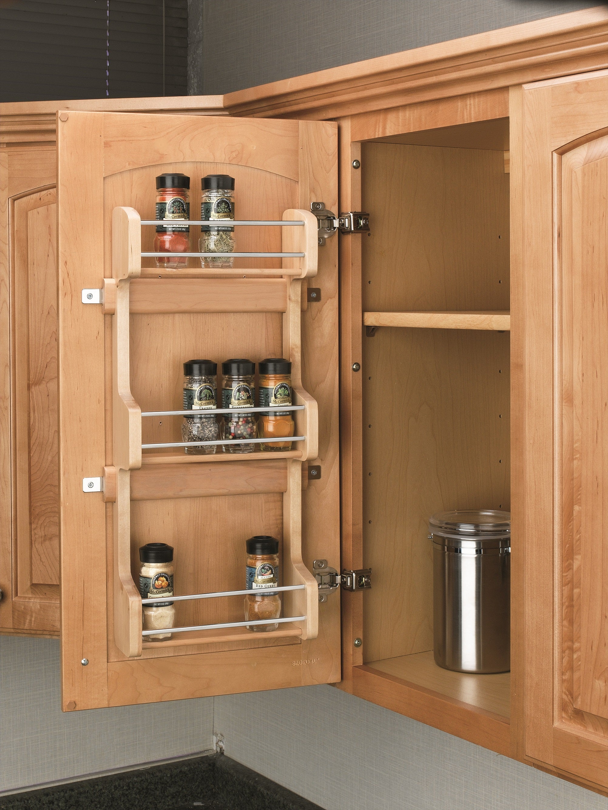 Rev-A-Shelf Pull Out Wall Storage Organizer for Kitchen Cabinets, Sliding  Door Mounted Spice Rack with 3 Adjustable Shelves, Maple Wood, 4ASR-15