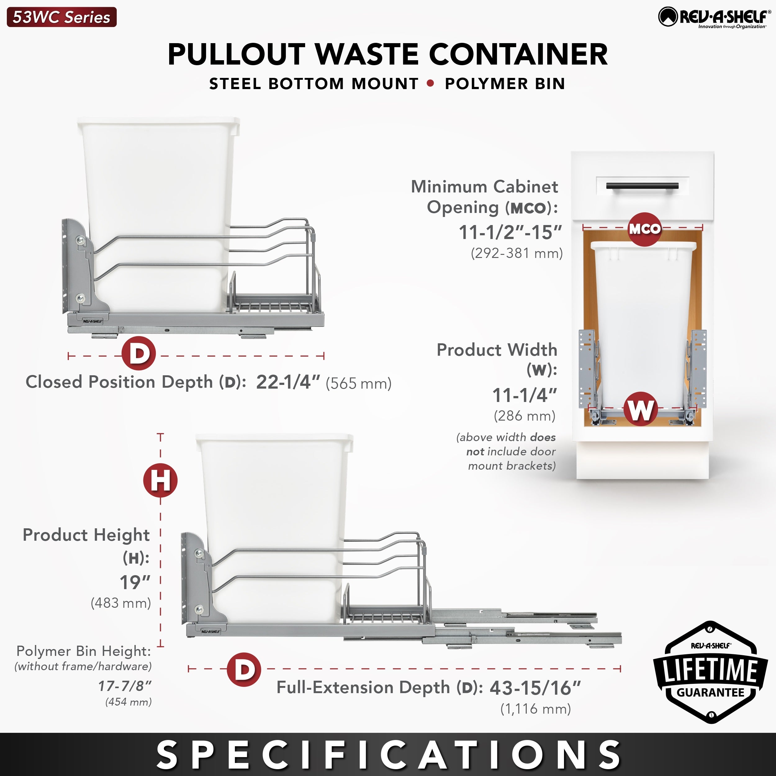 Rev-A-Shelf 35 Quart Pull-Out Waste Container Soft-Close 53WC-1535SCDM-112