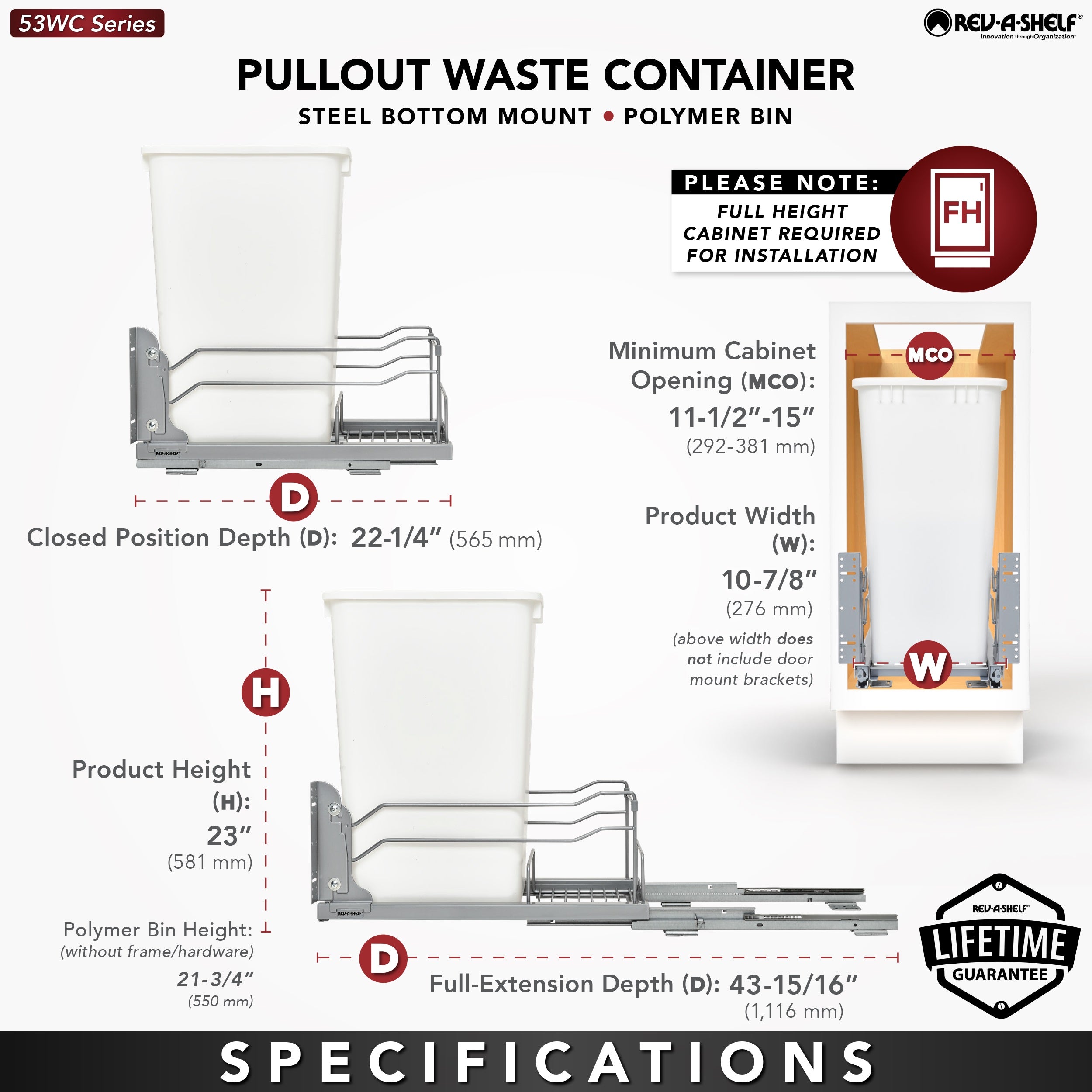 Rev-A-Shelf 50 Quart Pull-Out Waste Container Soft-Close 53WC-1550SCDM-112