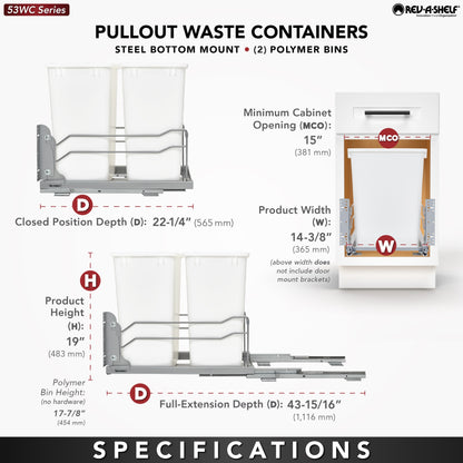 Rev-A-Shelf Double 35 Quart Pull-out Waste Container Soft-Close 53WC-1835SCDM-217