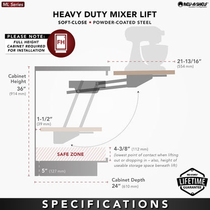 Rev-A-Shelf Heavy Duty Appliance Lift with Maple Shelf Soft Close ML-MPHDSCCR-18